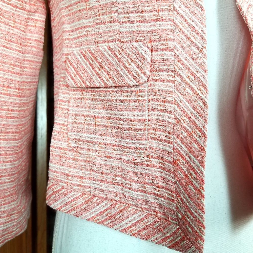 WD.NY Coral White Long Sleeve Tweed Open Front Jacket - Picture 6 of 8
